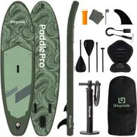 LifeGoods SUP Board Allround Compact - met Zitje - 100 KG Draagkracht - 300 x 76 cm - Opblaasbaar - Compleet SUP pakket - Groen/Legergroen