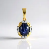 Cavill - Vergulde Zilveren Hanger - 925 Sterling Zilver - Blauwe Ster Saffier 1.926 ct - Ovaal Cabochon - Luxe Sieraad met Zirkonia - 18x10 mm
