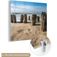 MuchoWow Glasschilderij - Acrylplaat - Strand - Zee - Golf - Foto op glas - Schilderij glas - Acrylglas - Wanddecoratie - Kamerdecoratie - 20x20 cm - Schilderijen woonkamer