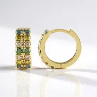 Cavill - 9K Geel Gouden Oorbellen met SI2 Bruine, Gele & Groene Ronde Briljanten - 0,742 Ct - Luxe, Elegante Clip Oorbellen