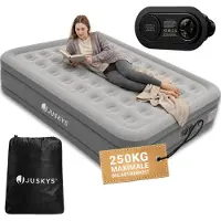 Juskys – Luchtbed Sapri L – 197 x 154 x 45 cm – Voorzien Van Ingebouwde Elektrische Pomp En Verhoogd Hoofdkussen – Voor Camping En Gasten – Grijs PVC