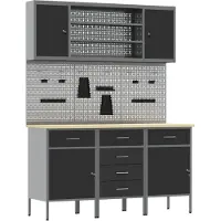 vidaXL Werkbank met laden, 7 stuks, zwart, voor ingenieurs, van hout en staal