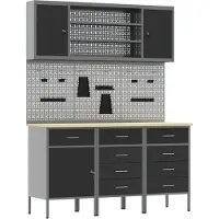 vidaXL Werk Cabinet 7 st Zwart en Grijs Engineered hout en staal