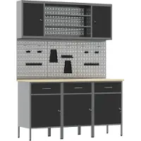 vidaXL Werkbank met laden, 7 stuks, zwart, voor ingenieurs, van hout en staal
