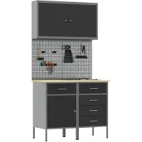 vidaXL Werk Cabinet met lade 5 st Zwart Engineered hout en staal