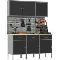 vidaXL Werk Cabinet met lade 8 st Zwart Engineered hout en staal