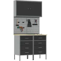 vidaXL Werk Cabinet met lade 5 st Zwart Engineered hout en staal