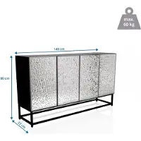 Hjh LIVING Sideboard / ladekast METALLIO 140 x 37 x 80 cm 4 deuren zilver