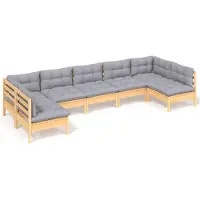 vidaXL 7-delige loungeset voor de tuin met grijze kussens, gemaakt van massief grenenhout