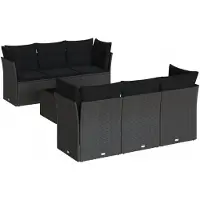 vidaXL 7-delige Loungeset met kussens poly rattan zwart