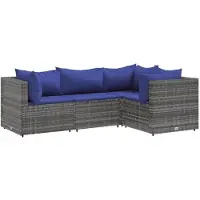 vidaXL 4-delige loungeset voor de tuin met kussens, grijs, polyrotan
