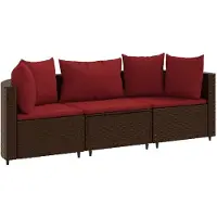 vidaXL 3-delige Loungeset met kussens poly rattan bruin