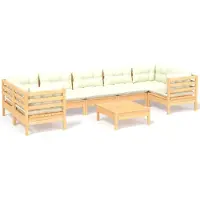 vidaXL 8-delige Loungeset met crèmekleurige kussens grenenhout