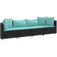 vidaXL 4-delige tuinmeubelset met kussens, zwart, polyrotan