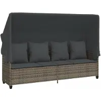 vidaXL - Ligbed - met - luifel - en - kussens - poly - rattan grijs