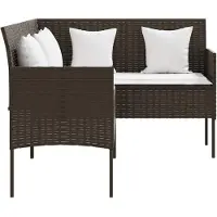 vidaXL Loungebank met kussens L-vormig poly rattan bruin