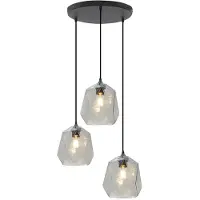 Olucia - JIAN - Hanglamp - Transparant / Zwart - 3L - Vorm: Overig