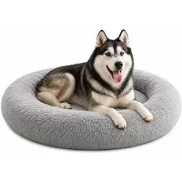 Belviona donut-hondenbed, knus hondenbed van pluche met zachte vulling, goede stabiliteit en een ergonomische rand, diameter 120 cm, lichtgrijs