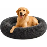 Belviona donut-hondenbed, knus hondenbed van pluche met zachte vulling, goede stabiliteit en een ergonomische rand, diameter 100 cm, antracietkleurig