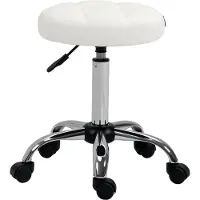 HOMCOM -Rollhocker-Kunstleder, Stahl-Ø35,5 x 51-67H cm-Weiß