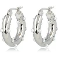 My Bendel - Elegante Zilverkleurige Oorring met Stralende Witte Parels - met Luxe Cadeauverpakking | Sieraden Voor Dames