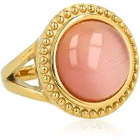 My Bendel - Vintage Ring met Ronde Edelsteen • Pink Moonstone - met Luxe Cadeauverpakking | Sieraden Voor Dames | Maat 18.00 Mm / Maat 57