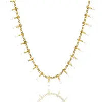 My Bendel - Fijne Ketting met Speelse Staafjes - Goudkleurig & Wit - met Luxe Cadeauverpakking | Sieraden Voor Dames