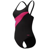 Speedo Hyperboom Butterfly Back Dames Sportbadpak - Kleurvast Badpak Dames - Chloorbestendig Zwempak Dames - Sportbadpak Dames met Vlinderrug - Zwart/Roze - 36