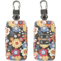 Kwmobile autosleutel hoesje geschikt voor Renault 4-knops Smartkey (Keyless Go) - Autosleutel behuizing - Case in oranje / rood / wit - Vintage bloemenmotief design