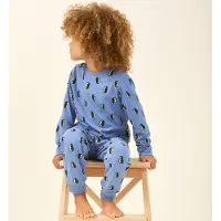 Little label pyjama met pinguïn print Blauw Jongens Stretchkatoen Ronde hals - maat 110/116