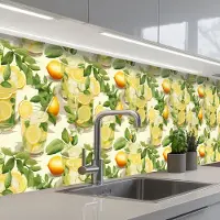 KitchenYeah Keuken achterwand 250x60 cm - Spatscherm zelfklevend Citroen - Drankje - Glas - Munt - Muurbeschermer - Spatwand fornuis