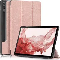 Mobigear Tablethoes geschikt voor Samsung Galaxy Tab S9 Plus Hoes | Tri-Fold Bookcase + Stylus Houder - Roségoud