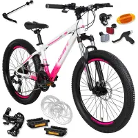 DaviBikes Bella – Kinderfiets – 24 inch – 21 versnellingen – Shimano – Schijfremmen – 130-160 cm – Roze/Wit – Meisje