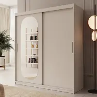 Meubella - Kledingkast Bodhi - Beige - 180 cm - Met spiegel