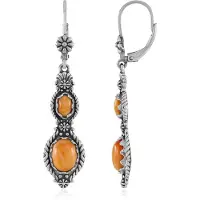 Cavill - Zilveren Oorbellen - Geoxideerd 925 Sterling Zilver - Oranje Stekelige Oesters 4.1 ct - Boho Ovaal Cabochon - Desert Chic