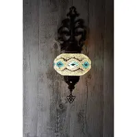 Halay Handgemaakte Turkse wandlamp in wit en blauw – Oosterse mozaïeklamp in Marokkaanse stijl, 30 cm hoog