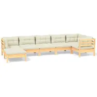 vidaXL 7-delige Loungeset met crèmekleurige kussens massief grenenhout