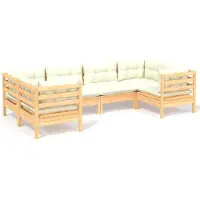 vidaXL 6-delige Loungeset met crèmekleurige kussens grenenhout