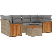 vidaXL 7-delige tuinmeubelset met kussens, beige, van polyrotan