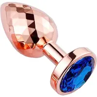 PLGZ - Diamond Facets Metalen Buttplug - Rosé Goud - Blauwe Siersteen - Verkrijgbaar in 3 maten