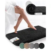Beautissu BeauMare FL – Badmat Antislip 100x60 cm Zwart – Hoogpolig Tapijt – Voor Vloerverwarming – Zacht Badmat voor Douche Badkuip WC