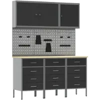 vidaXL Werk Cabinet met lade 8 st Zwart Engineered hout en staal