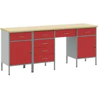 vidaXL Werk Cabinet met lade 4 st Rood Engineered hout en staal