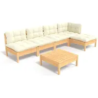 vidaXL 6-delige Loungeset met crèmekleurige kussens grenenhout