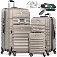 Kesser 4x Koffer, reiskofferset, trolley koffer, incl. bagageweegschaal + bagagelabel rollend kofferslot, 4 wielen ABS, harde schaal telescoopgreep S-M-L-XL - Champagne