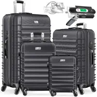 Kesser 4x Koffer, reiskofferset, trolley koffer, incl. bagageweegschaal + bagagelabel rollend kofferslot, 4 wielen ABS, harde schaal telescoopgreep S-M-L-XL - Antraciet