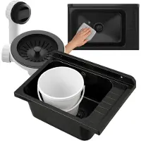Granitan Spoelbak Monza voor Garage Wasruimte Stookruimte - Zwart - Gootsteen met Sifon - 58x38cm