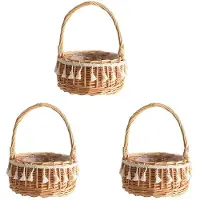 Torribaly 3X Geweven Opbergmand en Lint Bruiloft Bloemenmeisje Manden Rieten Rotan Bloemenmand voor Huis Tuin Decor