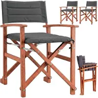 Casaria Premium regisseursstoel antraciet, set van 2, FSC-gecertificeerd eucalyptushout, gestoffeerd