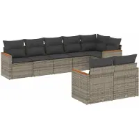 vidaXL 8-delige Loungeset met kussens poly rattan grijs